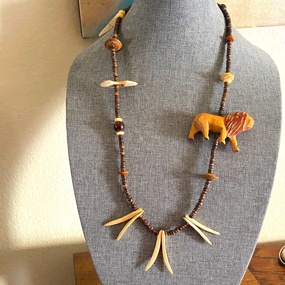 Vintage African Artisan Wood Beaded Necklace